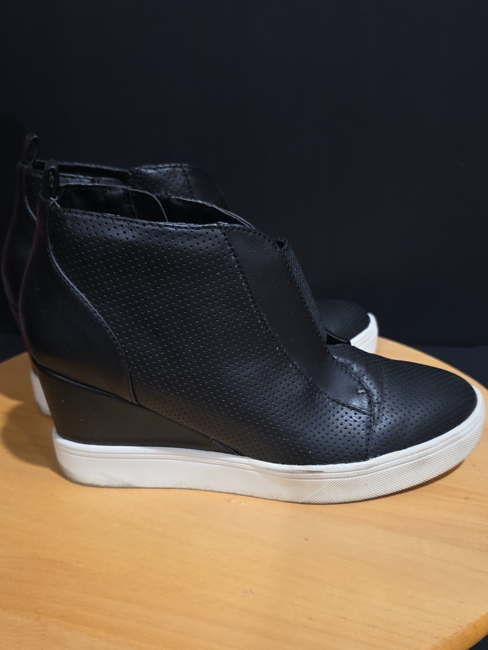 MIA Black Perforated Wedge Sneaker with White Sole